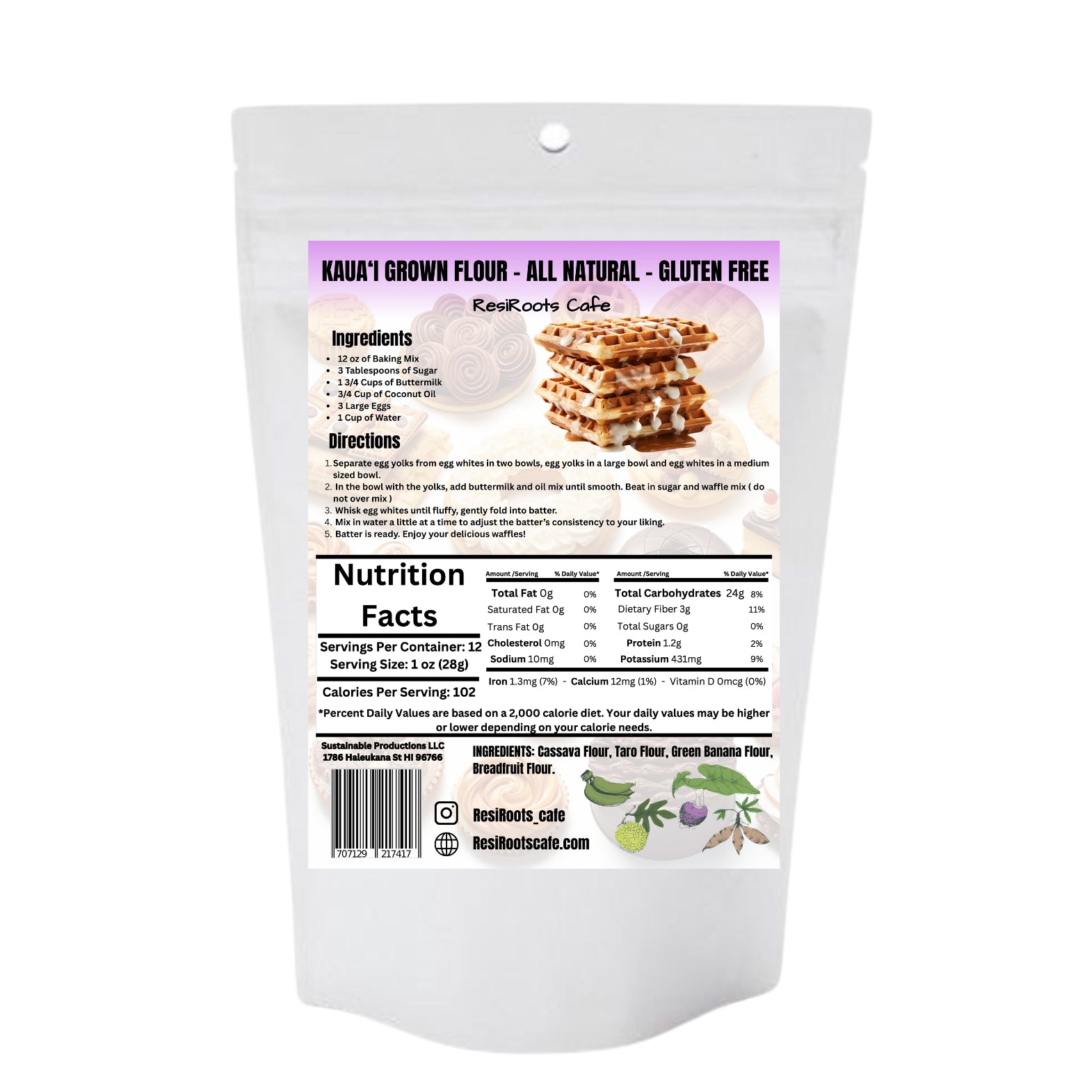 Kauai All Purpose Baking Mix ( Ulu, Kalo, Maia, Manioka ) 12 oz